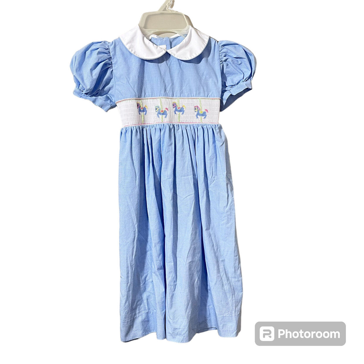 Anavini Hand Smocked Boutique Blue Dress With Carousel Horses